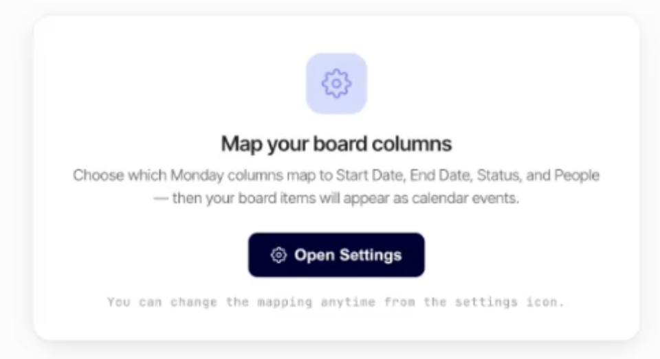 Map your board columns screen with an Open Settings button