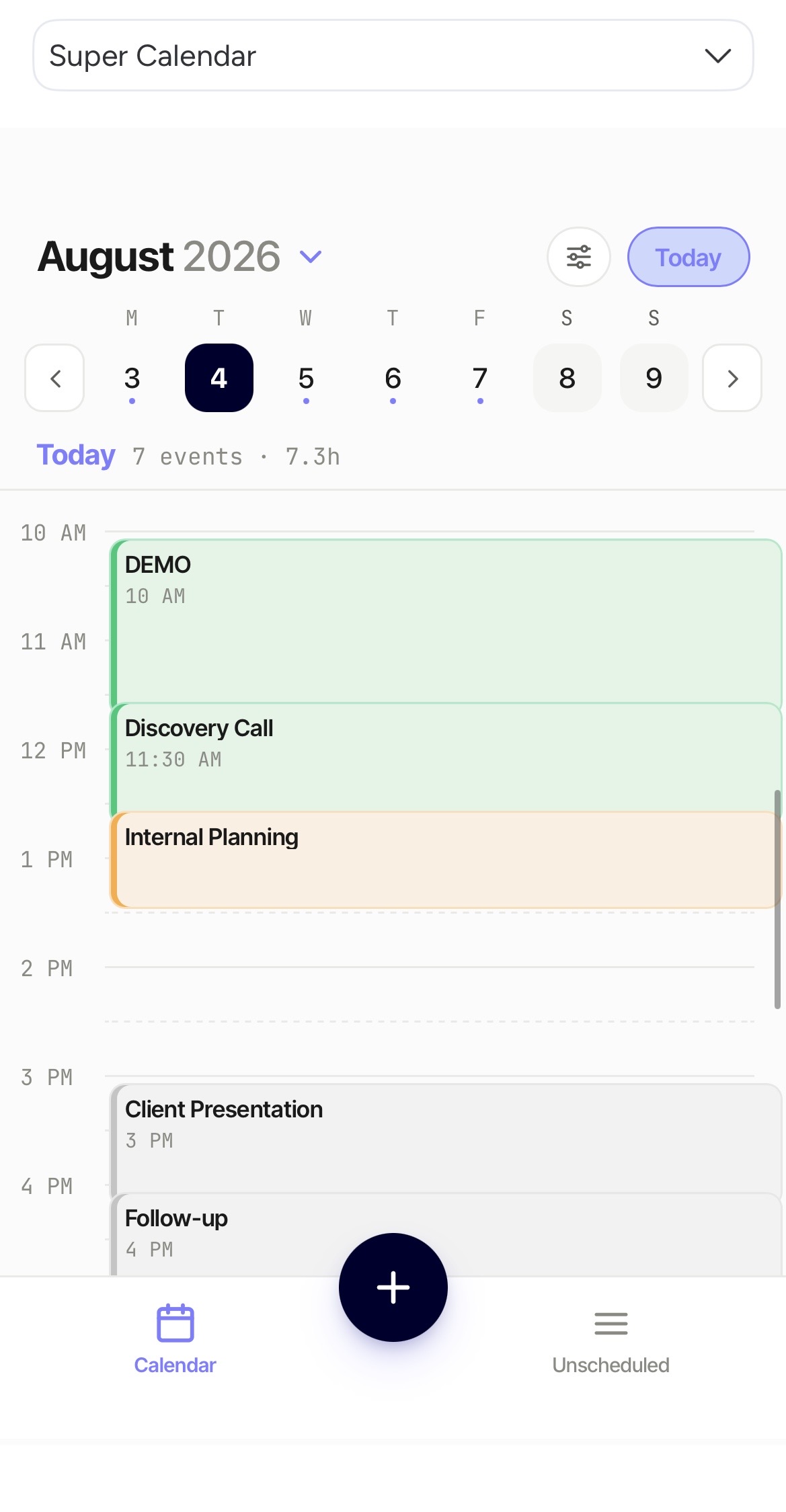 Super Calendar month view in the monday.com mobile app